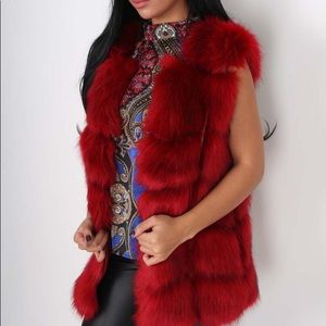 Small faux fur vest coat jacket winter red holiday
